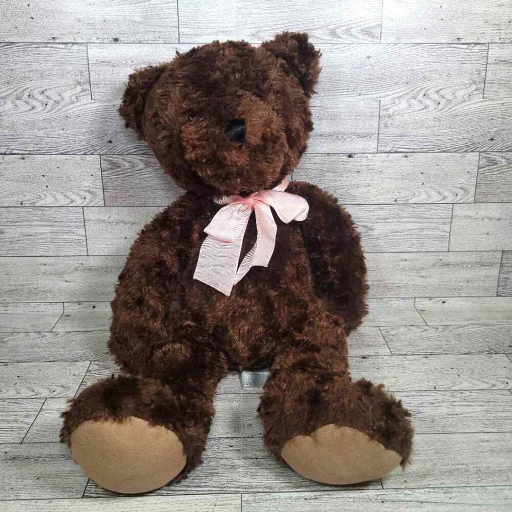 SKM Enterprises Bear W/ Pink Bow 18" Brown Furry Soft